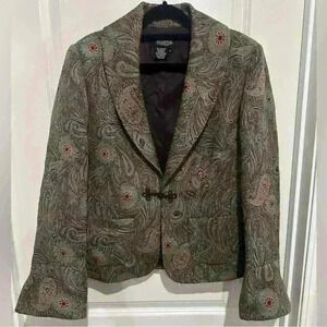 Peck & Peck Women’s Blazer Jacket Blue Flowers w Gold Accents Sz 14